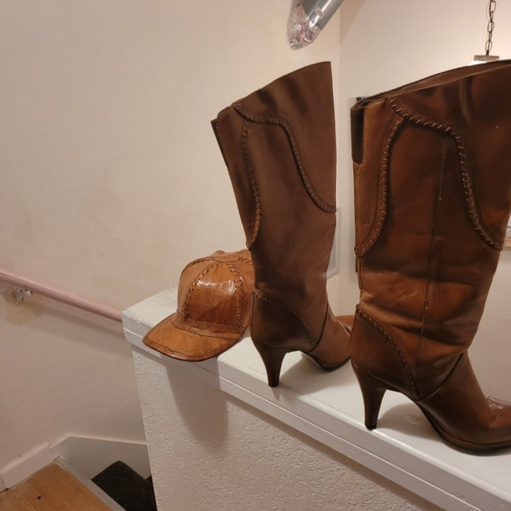 Custom made leather boots and matching hat
